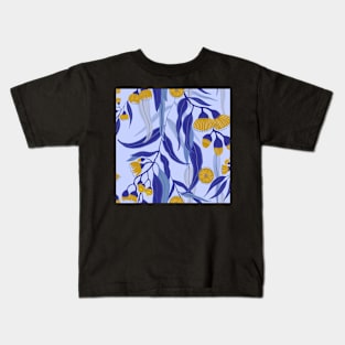 Eucalyptus flowers in gold and blue Kids T-Shirt